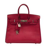 エルメス HERMES バーキン25 □J刻 ルージュカザック シルバー金具 シェーブル レディース ハンドバッグ