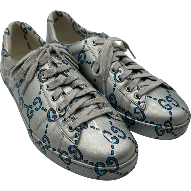 【美品】グッチ　GGカレイド ローカットスニーカー GG総柄 グッチ GUCCI GGロゴパテントローカットスニーカー 548938 シルバー