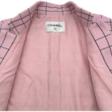 シャネル CHANEL チェックツイードベルト付ジャケット P77291 ピンク ウール レディース その他アウター