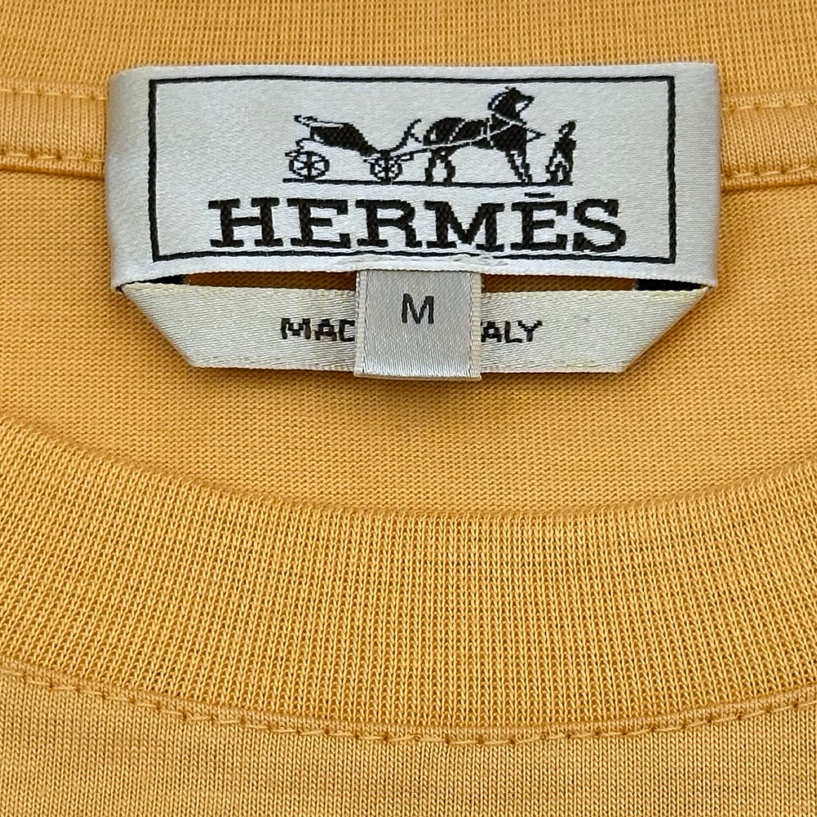エルメス HERMES レザーパッチ半袖Tシャツ オレンジ コットン メンズ