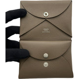 エルメス HERMES カルヴィデュオ W刻 エトゥープ/シルバー金具 エプソン ユニセックス カードケース