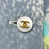 シャネル CHANEL 総柄クロップドシャツ P07536 ブルー シルク レディース 半袖シャツ