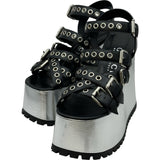 グッチ GUCCI ウェッジソールサンダル シルバー レザー レディース サンダル