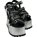 グッチ GUCCI ウェッジソールサンダル シルバー レザー レディース サンダル