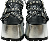 グッチ GUCCI ウェッジソールサンダル シルバー レザー レディース サンダル