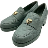 シャネル CHANEL マトラッセキルティングレザーローファー G39697 ブルー レザー レディース ローファー