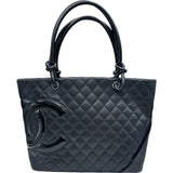 シャネル CHANEL カンボンライン トート ラージ A25169 12番台 ブラック シルバー金具 ラム/エナメル レディース トートバッグ