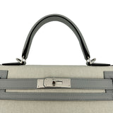 エルメス HERMES ケリー28 外縫い K刻印 ブルーグラシエ シルバー金具 トワル レディース ハンドバッグ