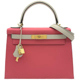 エルメス HERMES ケリー28 外縫い パーソナルオーダー C刻 ローズアザレ/クレ ゴールド金具 エプソン レディース ショルダーバッグ