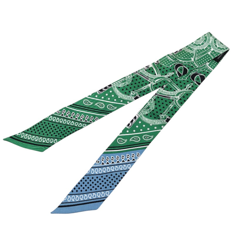 エルメス HERMES ツイリー Eperon d'Or Bandana グリーン シルク