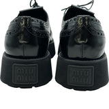 ミュウミュウ miu miu ウィングチップローファー 5E177E ブラック レザー レディース ローファー