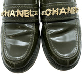 シャネル CHANEL ロゴプレートパテントローファー G37430 カーキ パテント レディース ローファー