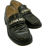 シャネル CHANEL ロゴプレートパテントローファー G37430 カーキ パテント レディース ローファー
