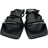 ルイ・ヴィトン LOUIS VUITTON ロゴフラットストラップサンダル ブラック レザー レディース サンダル