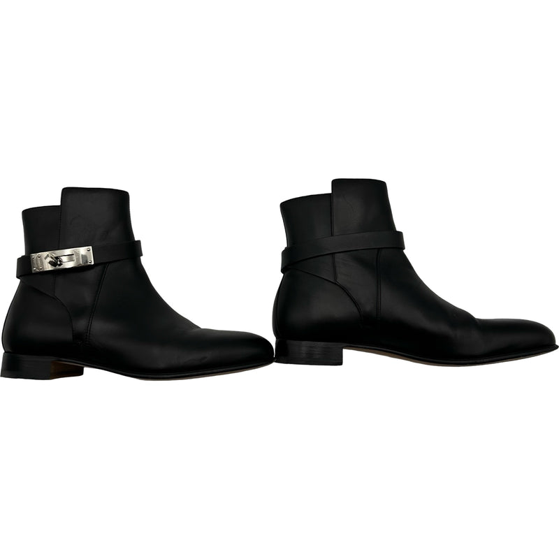 HERMES エルメス　ネオ　ケリー　ショートブーツ　黒　シルバー金具　ノワール エルメス HERMES ネオ ケリー金具ショートブーツ ブラック レザー