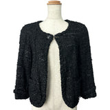 シャネル CHANEL ノーカラーラメツイードジャケット P31656 ブラック ポリエステル レディース ノーカラージャケット