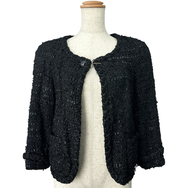 シャネル CHANEL ノーカラーラメツイードジャケット P31656 ブラック