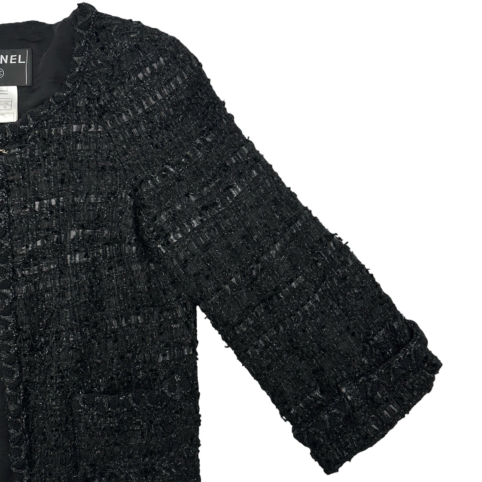 シャネル CHANEL ノーカラーラメツイードジャケット P31656 ブラック