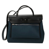 エルメス HERMES エールバッグジップPM K刻 ブルーオセアン/ブラック シルバー金具 トワル/ハンター レディース ハンドバッグ