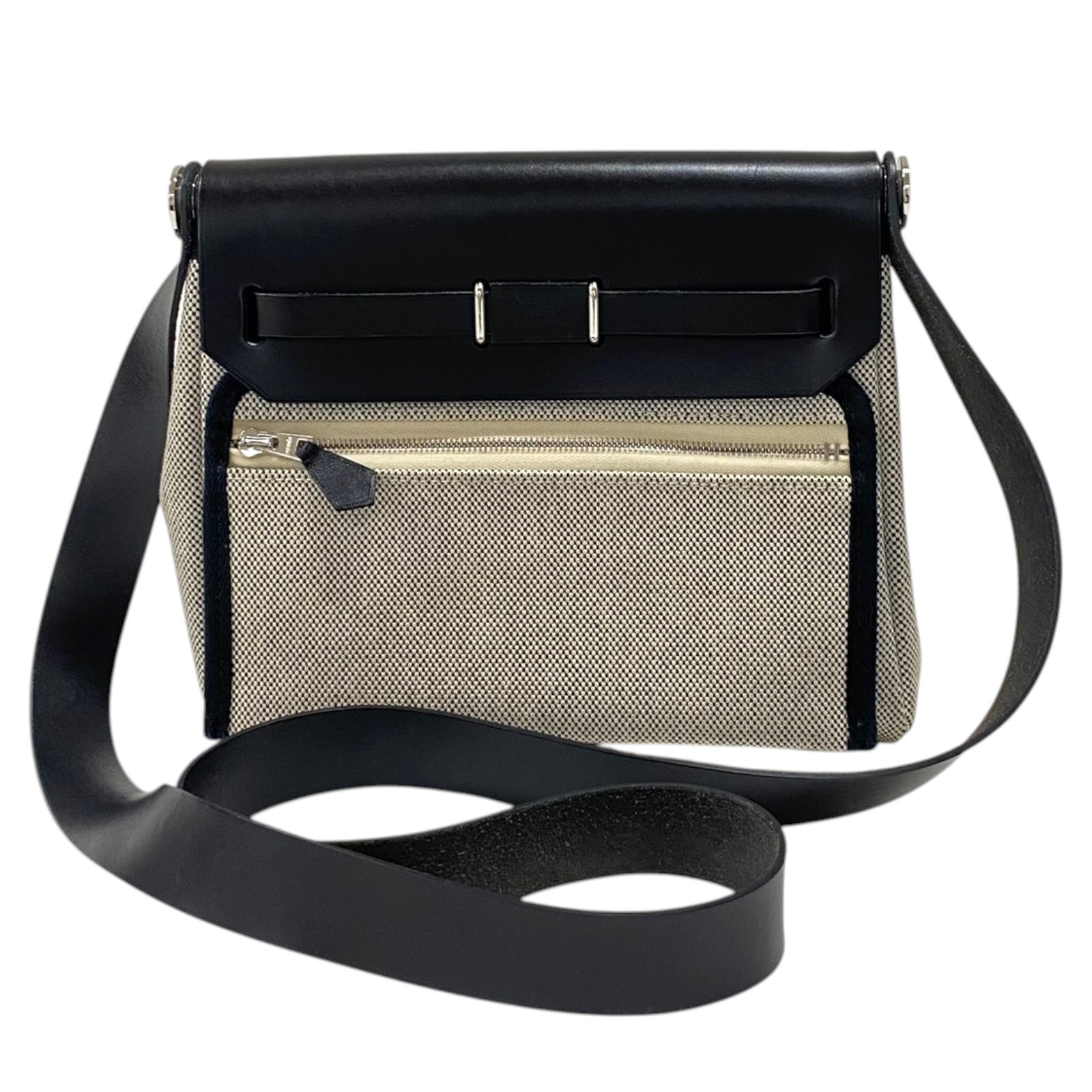エルメス HERMES エールバッグジップミニ K刻 ブラック×アイボリー シルバー金具 トワル ハンター レディース ショルダーバッグ エルメス HERMES エールバッグジップミニ K刻 ブラック×アイボリー