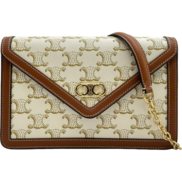 ✨極美品✨セリーヌ マーゴチェーンウォレット トリオンフ レザー ブラウン セリーヌ CELINE チェーンウォレット マーゴ 10L462 ホワイト