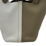 エルメス HERMES ピコタンロックPM トリコロール W刻 ニューグリペール/ベージュマルファー/マカサー シルバー金具 トリヨン レディース ハンドバッグ