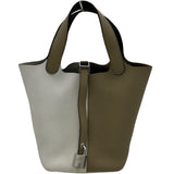 エルメス HERMES ピコタンロックPM トリコロール W刻 ニューグリペール/ベージュマルファー/マカサー シルバー金具 トリヨン レディース ハンドバッグ