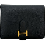 エルメス HERMES ベアンコンパクト ブラック ゴールド金具 エプソン レディース 二つ折り財布