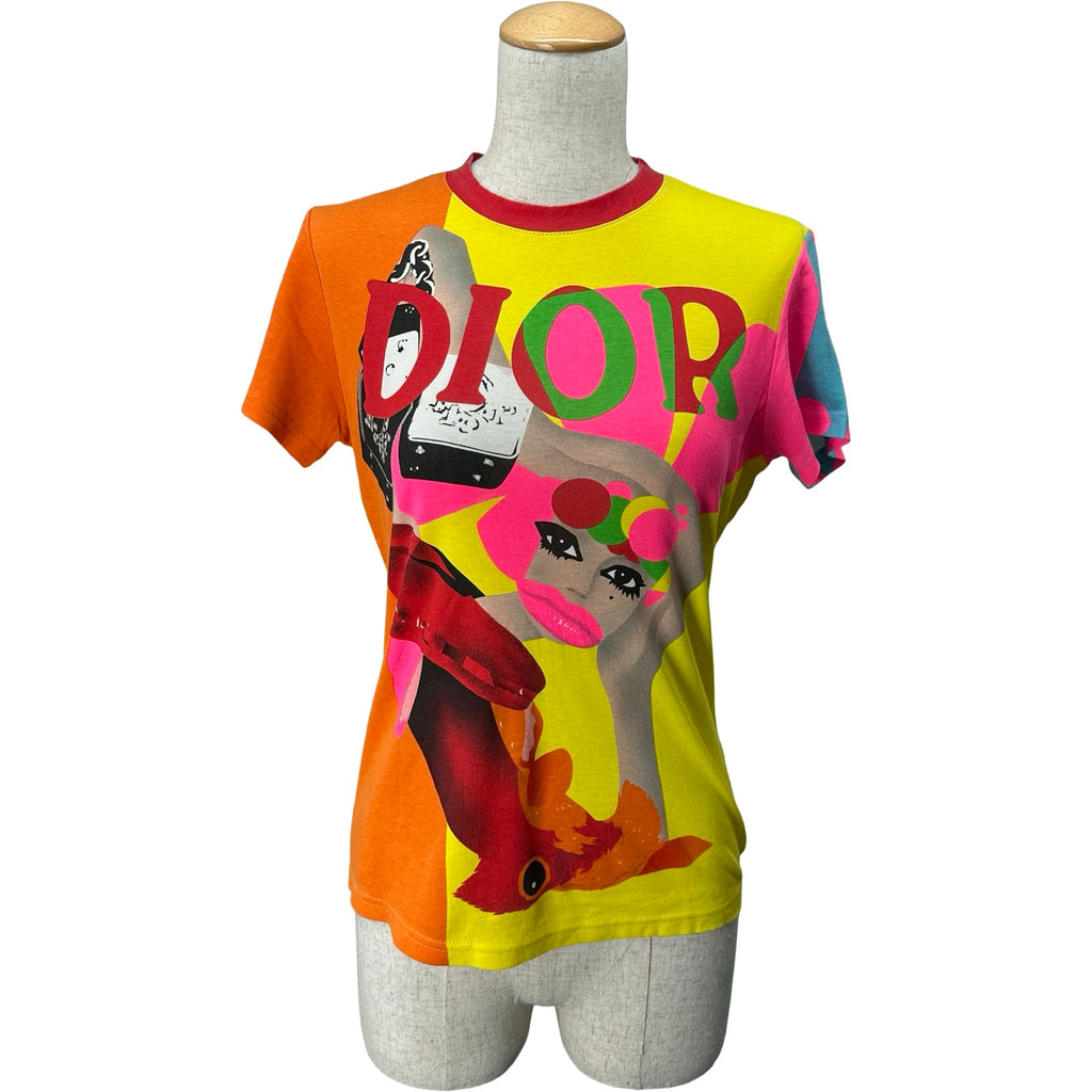 クリスチャン・ディオール Christian Dior 総柄プリントTシャツ 5E16155203 イエロー コットン レディース 半袖Ｔシャツ クリスチャン・ディオール Christian Dior 総柄プリントTシャツ
