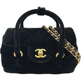 シャネル CHANEL 2WAY チェーンショルダー ブラック ゴールド金具 ベルベット レディース ショルダーバッグ