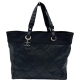 シャネル CHANEL パリビアリッツトート MM A34209 11番台 ブラック シルバー金具 コーティングキャンバス レディース トートバッグ