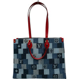 ルイ・ヴィトン LOUIS VUITTON オンザゴー GM M44992 ブルー/レッド デニム ユニセックス トートバッグ
