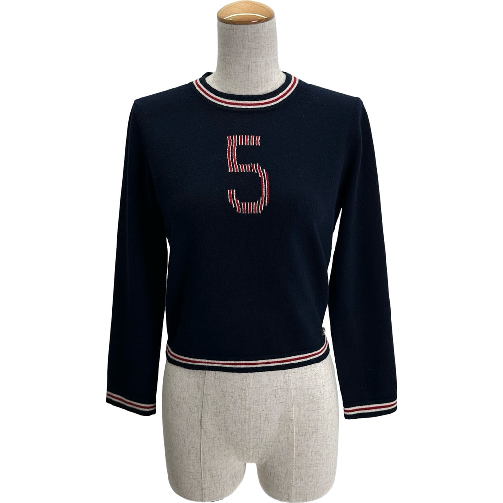 シャネル CHANEL No5ロゴカシミヤニットセーター P70307 ネイビー カシミヤ レディース セーター シャネル CHANEL No5ロゴカシミヤニットセーター P70307 ネイビー