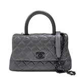シャネル CHANEL ココハンドルXS A92990 メタリックシルバー ブラック金具 エイジドカーフ レディース ハンドバッグ ショルダーバッグ