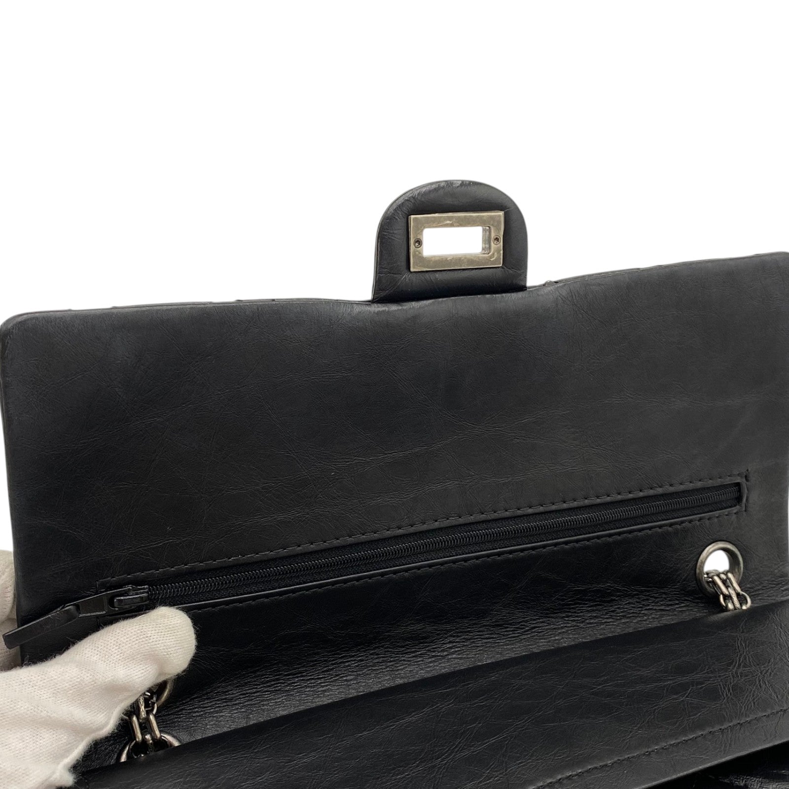 シャネル CHANEL 2.55 ラージ フラップバッグ A37587 ブラック シルバー金具 エイジドカーフ レディース ショルダーバッグ シャネル CHANEL 2.55 ラージ フラップバッグ A37587 ブラック