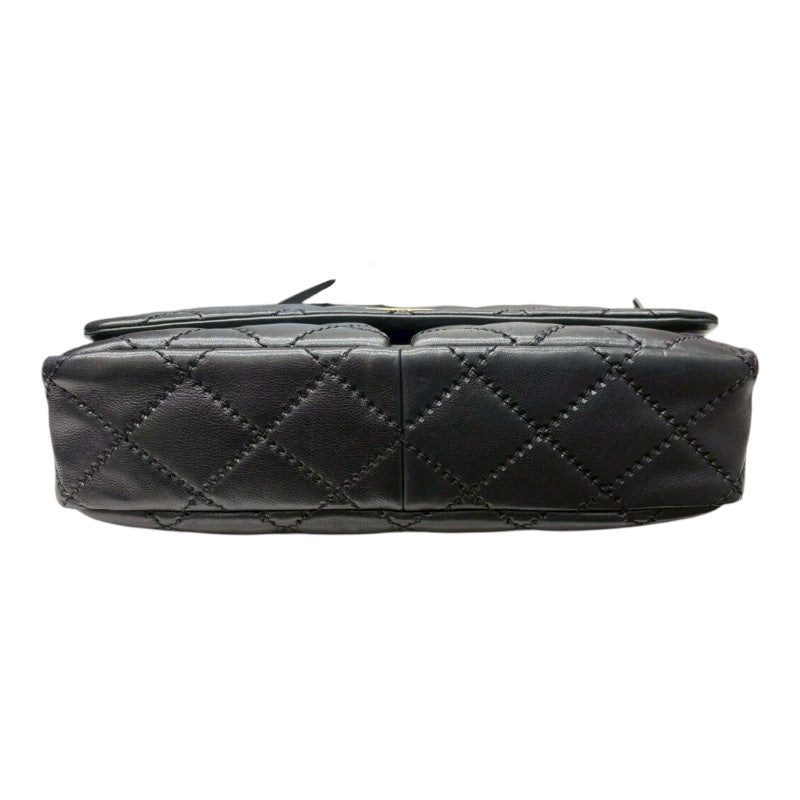 シャネル CHANEL ワイルドステッチフラップバッグ ブラック ゴールド
