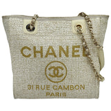 シャネル CHANEL ドーヴィルチェーントートPM A66939 クリーム ゴールド金具 ツイード レディース トートバッグ