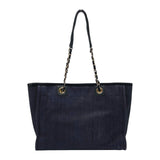 シャネル CHANEL ドーヴィルチェーントートＭＭ A67001 30番台 ネイビー ゴールド金具 ストロー/レザー レディース トートバッグ
