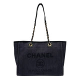 シャネル CHANEL ドーヴィルチェーントートＭＭ A67001 30番台 ネイビー ゴールド金具 ストロー/レザー レディース トートバッグ