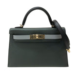 エルメス HERMES ミニケリー2 トリコロール K刻 ヴェールマングローブ/グリパンタン/ブラック ゴールド金具 エプソン レディース ハンドバッグ