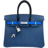 エルメス HERMES バーキン25 トリコロール K刻印 ディープブルー/ブルーイドラ/ノワール エプソン レディース ハンドバッグ