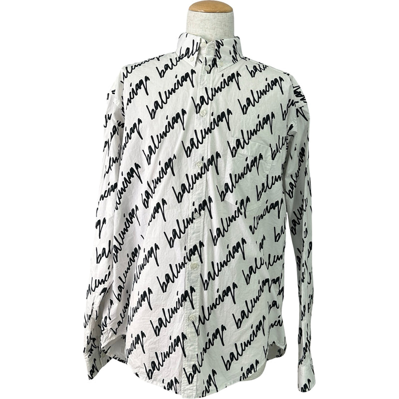 BALENCIAGAバレンシアガ　ロゴ 総柄 ラージフィット 長袖シャツ バレンシアガ BALENCIAGA ロゴ総柄長袖シャツ 662983 ホワイト