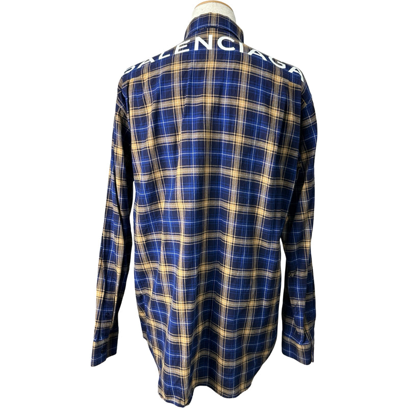 バレンシアガ BALENCIAGA バックロゴチェック長袖シャツ 508465 ブルー