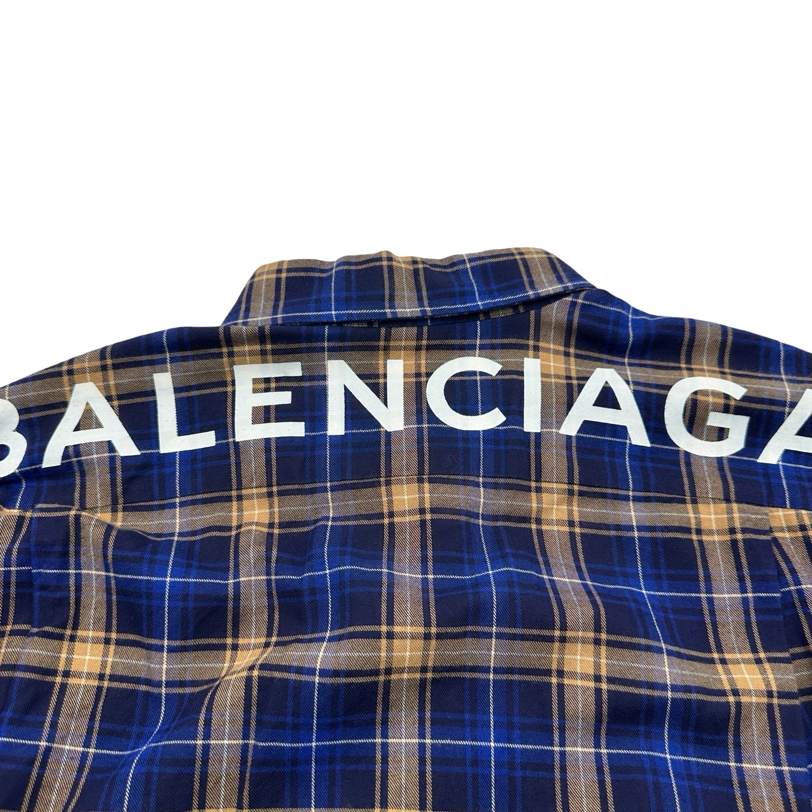 バレンシアガ BALENCIAGA バックロゴチェック長袖シャツ 508465 ブルー