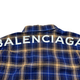バレンシアガ BALENCIAGA バックロゴチェック長袖シャツ 508465 ブルー コットン メンズ 長袖シャツ