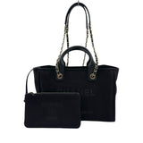 シャネル CHANEL ドーヴィル スモールショッピングバック AS3257 ブラック シルバー金具 コットンファイバー レディース トートバッグ