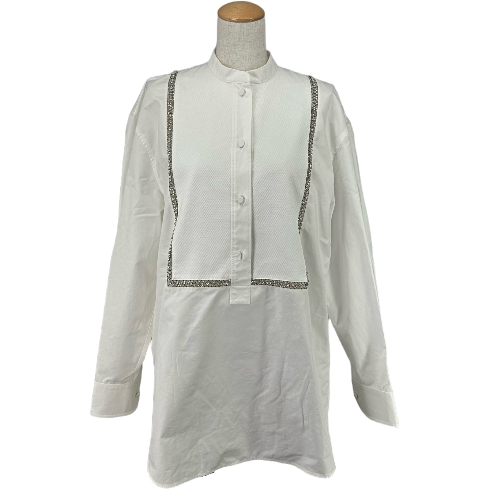 売切価格　美品　グッチ　長袖シャツ　Yシャツ グッチ GUCCI ビジュー装飾長袖シャツ 793674 ホワイト コットン