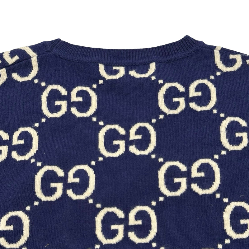 【極美品】定価11万 GUCCI 薄ニット ネイビー カシミア100% Lサイズ グッチ GUCCI GGジャガードニットセーター 692900 ネイビー ウール