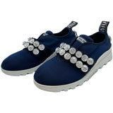 ミュウミュウ miu miu ビジュー装飾 ファブリックスニーカー 5E607B ネイビー ファブリック レディース スニーカー