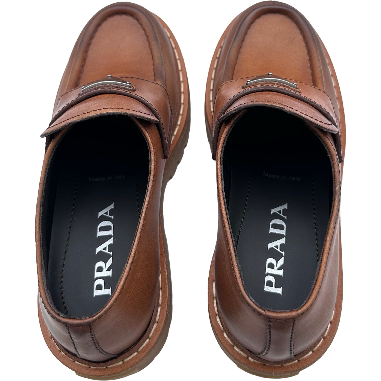 プラダ PRADA トライアングル ロゴ ローファー 1D801N ブラウン レザー
